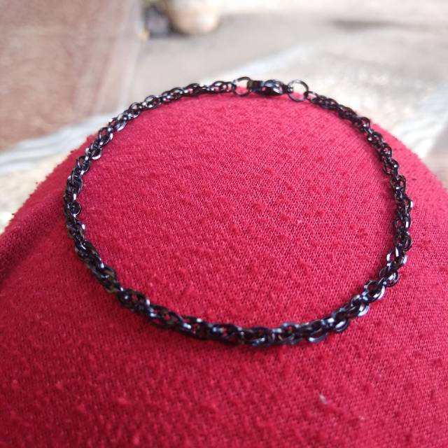 Gelang Rantai Kecil Titanium Hitam Black Pria Wanita