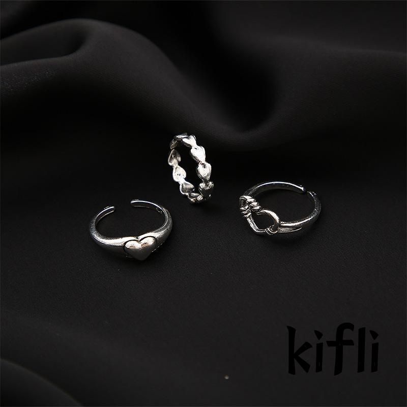 3PCS / Set Cincin Model Terbuka,Bahan Metal Desain Hati,Gaya Retro / Simple Kreatif,Untuk Wanita