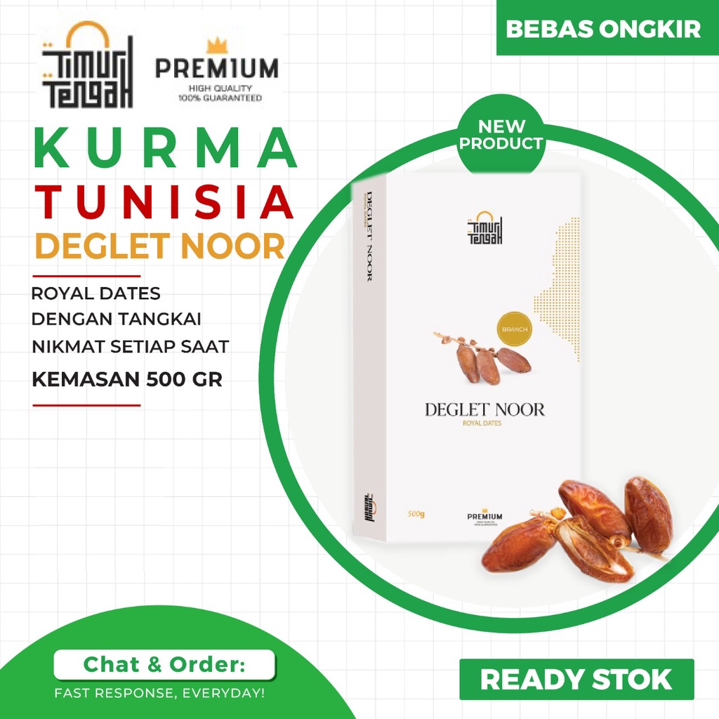 

Kurma Tunisia Tangkai Timur Tengah Premium Deglet Noor Branch 500 gr