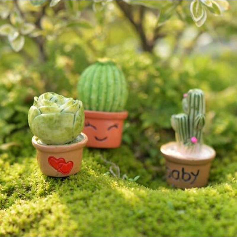 Dollhouse miniatur Kecil Tanaman Pot Bunga Kaktus Resin Lucu Peri Dekorasi