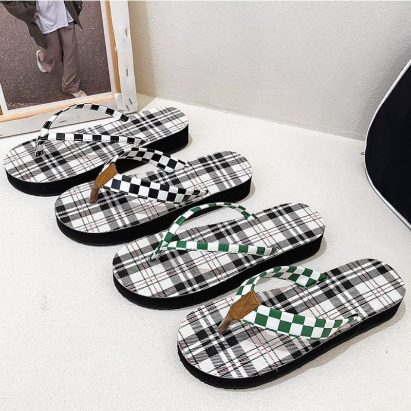 RYX - Tictac Plaid Sandal Jepit Slip On Wanita Fashion Casual - Ori Import