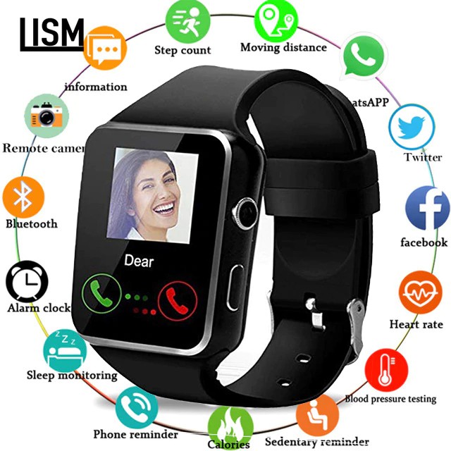 『Gratis Ongkir 』 jamimoantiair X7 Bluetooth Smart Watch dengan Kamera Mendukung SIM TF Kartu Layar
