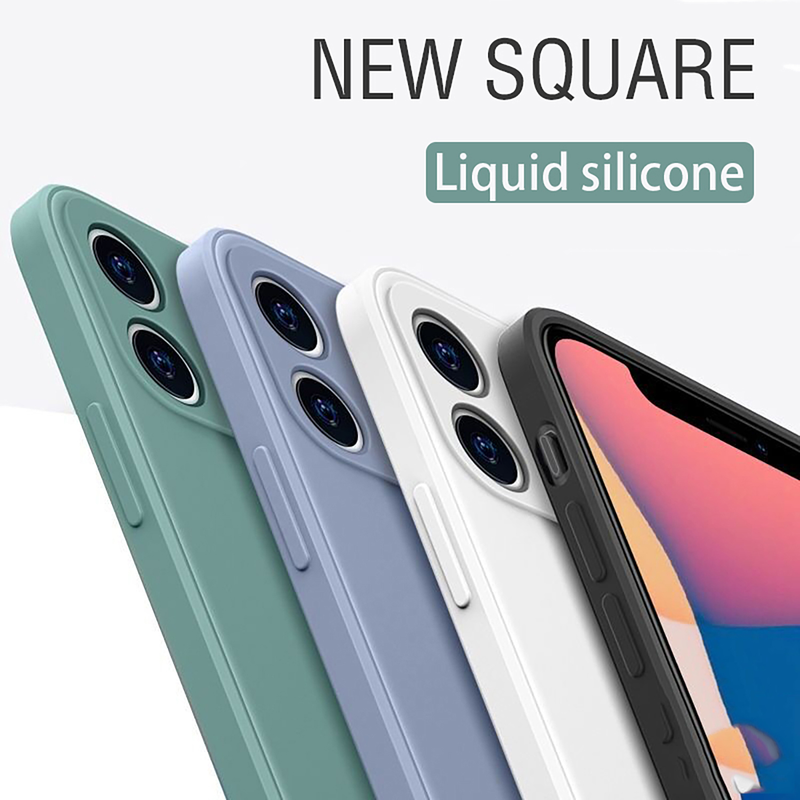 Straight Edge Liquid Casing for iPhone12 13 Pro Max Mini Classic Solid Color Camera Lens iPhone12 iPhone13 Full Package With Logo Soft Silicone Drop Protection Cover