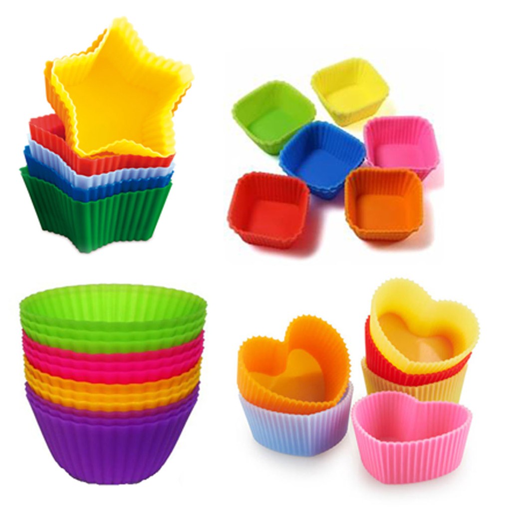 Cetakan Kue Cupcake Muffin Cups Jelly Silicone Mould Wadah Bekal Cups Bekal Bento Wadah Bento Cup Cake Silicone Tahan Panas Cetakan Silicone Cake Pudding Agar-Agar Cup Cake Serbaguna Cetakan