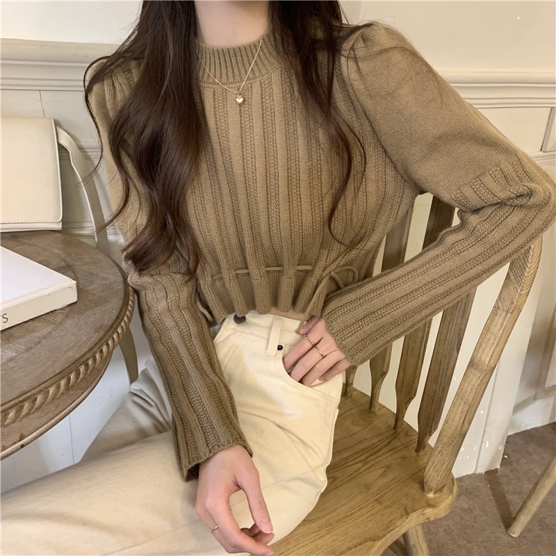 Korean Sweater Crop Top Polos Wanita Lengan Panjang