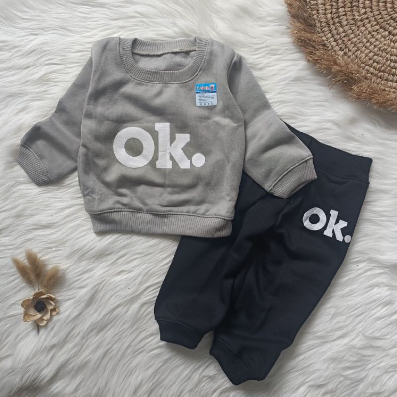 Setelan sweater bayi fleece OK baju hangat bayi setelan bayi 3-18 bulan