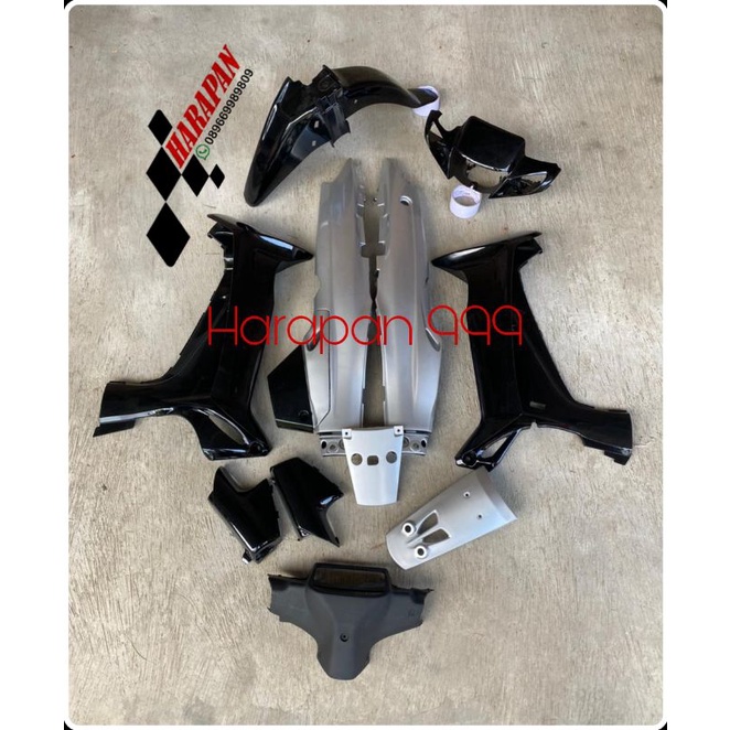 cover body halus fiz r fiz r Vega lama warna hitam silver full set tanpa striping