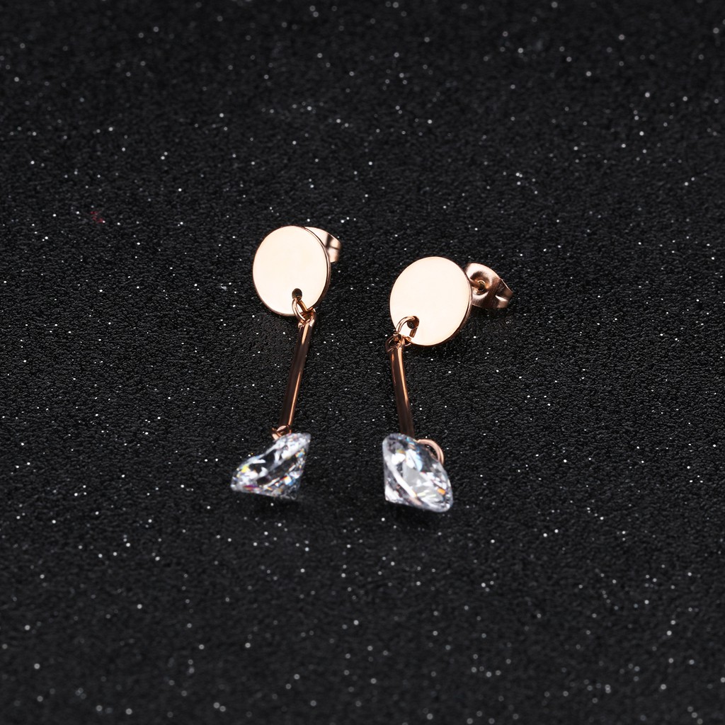 Anting Titanium Rose Gold Asli Wanita Fashion Anti Karat Murah AA013 motif sederhana juntai bawah