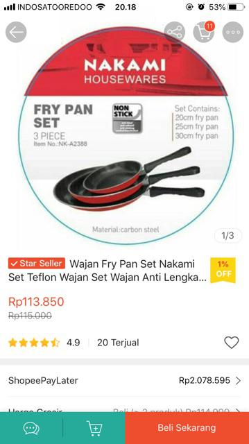 Wajan Fry Pan Set Nakami Set Teflon Wajan Set Wajan Anti Lengkat Wajan Murah Wajan Teflon 1.100gr