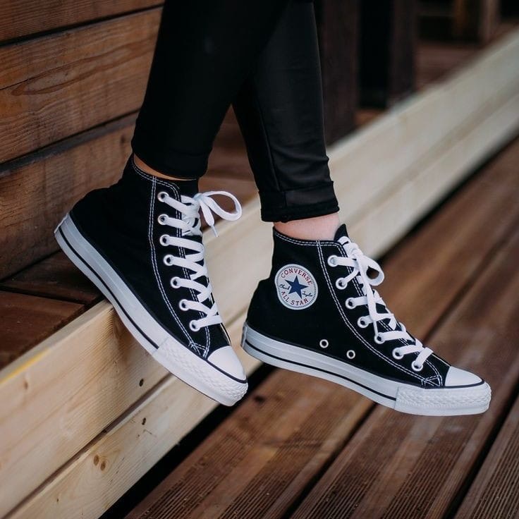 Sepatu Sneakers Converse All Star Tinggi/ Sepatu Sekolah Pria Wanita Anak Sd Smp Sma Kuliah Nb Tali Full Hitam M1 Termurah