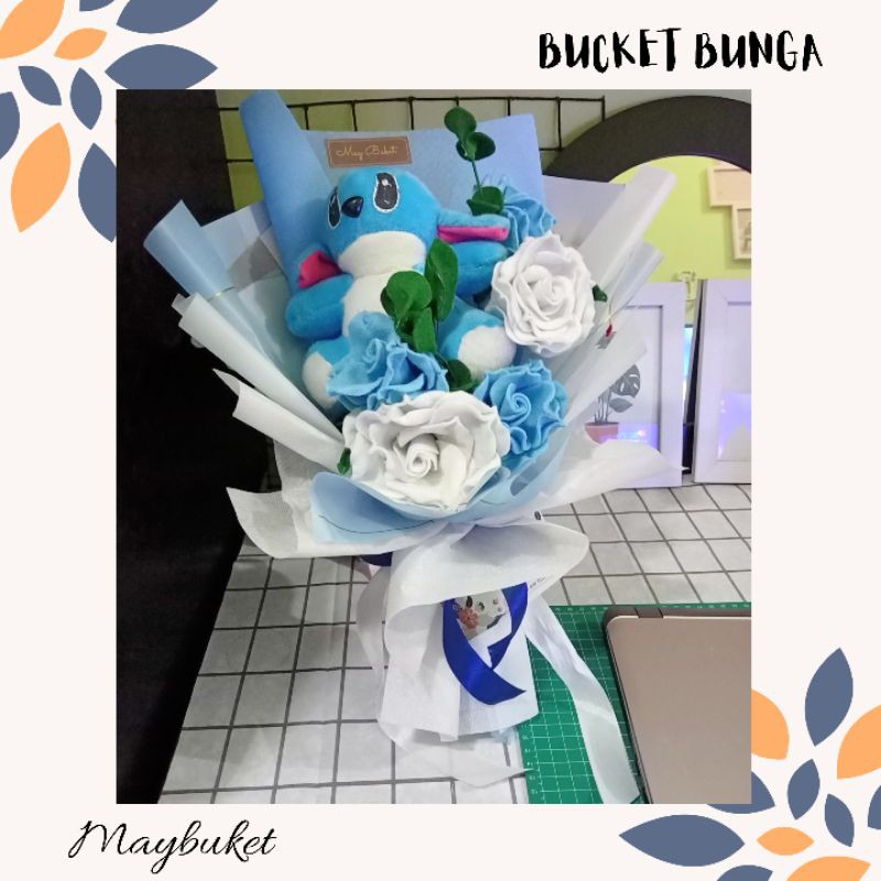 PREMIUM BUCKET BUNGA FLANEL BONEKA HADIAH KADO WISUDA /ANNIVERSARY/ULANGTAHUN/LAMARAN FELT FLOWER