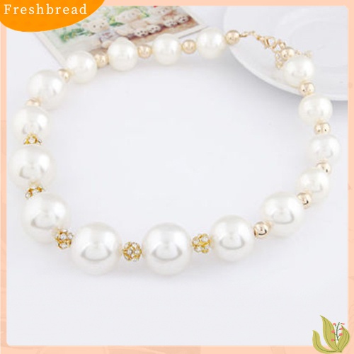 【Fresh】Women's Gorgeous Luxury Big Faux Pearl Rhinestone Bib Statement Chain Necklace