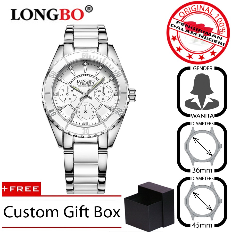 Longbo 80303 Jam Tangan Wanita Casual Bisnis Stainless Steel Metal Mewah Original Bonus Jam Tangan Mairu 541727