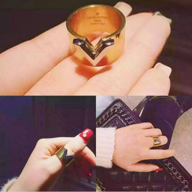 PROMO V -Ring Titanium Louis Vuitton Fashion Korea HAHA Gfs BESTSELLER import ready Gold Emas kilat