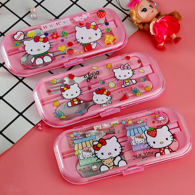 Sendok Set Sendok Garpu Sumpit Anak Karakter Hello Kitty dkk Peralatan Makan Table Ware