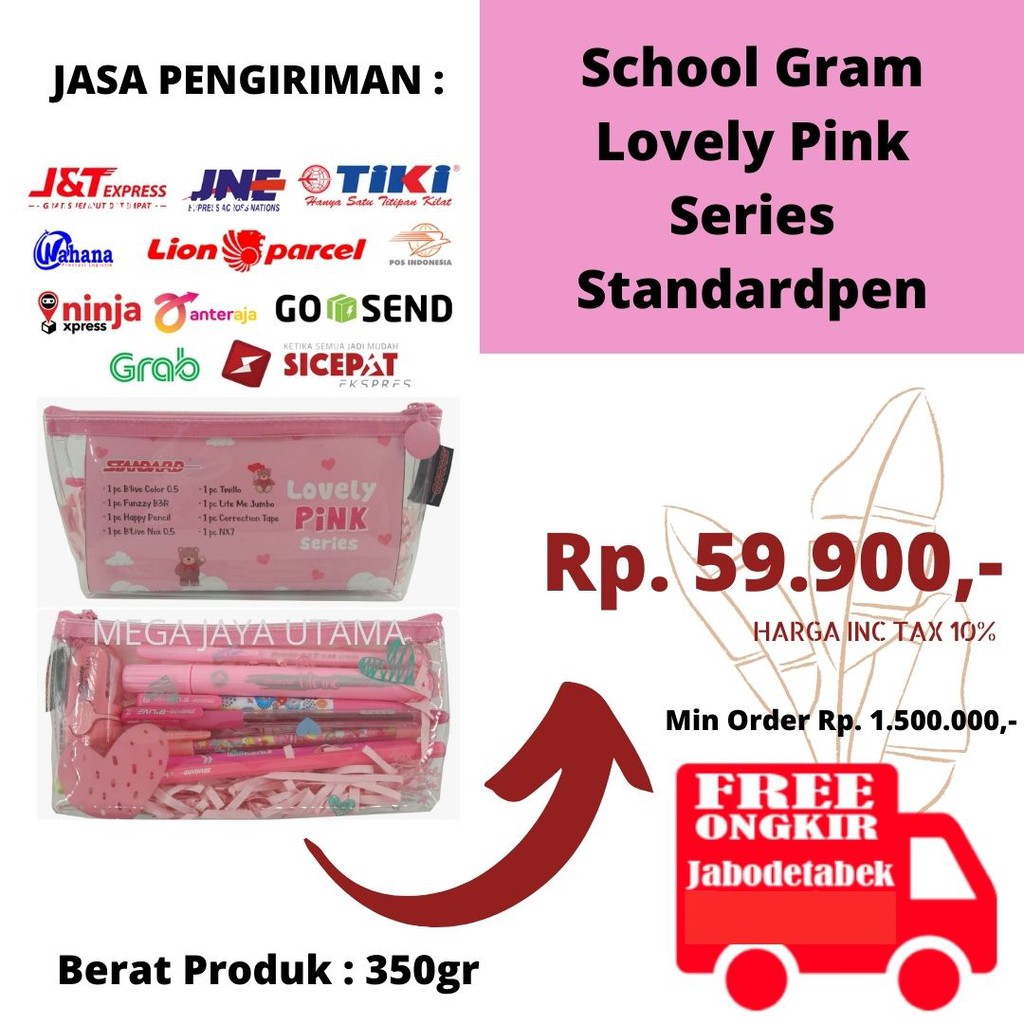 

Paket alat tulis studygram lovely pink series standardpen