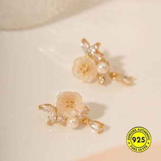 Anting Tusuk Sterling Silver 925 Desain Bunga Hias Mutiara Zircon AAA 18K Untuk Wanita