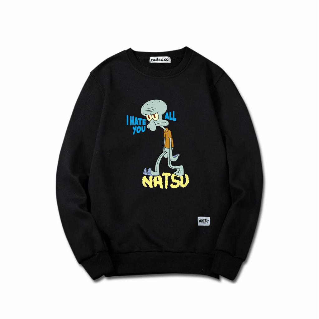 Natsu project Sweater Crewneck UNISEX Pria Wanita SQUIDWARD BLACK/WHITE