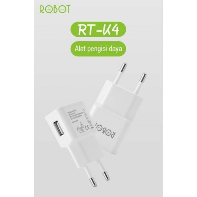 ADAPTOR POWER CHARGER ROBOT RT-K4 5V / 1A WHITE ECERAN TANPA PACKING HP TWS AIRBUD EARPHONE BT