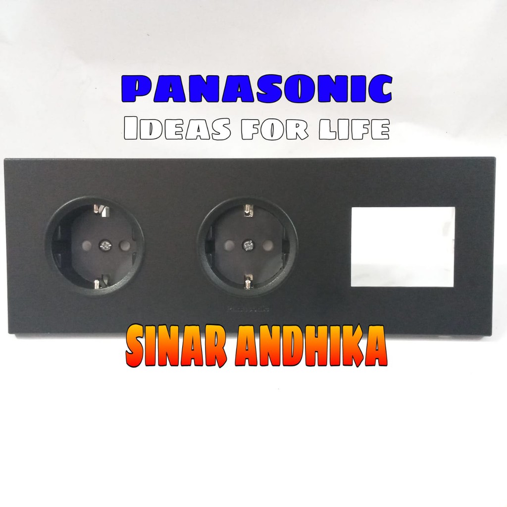 STOP KONTAK DOUBLE (CP) + FRAME SAKLAR HITAM STYLE E PANASONIC WESJP 11223B