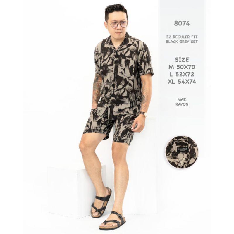 Reguler fit set/piyama pria/stelan kemeja pria/stelan baju cowok/baju tidur/stelan baju pantai pria