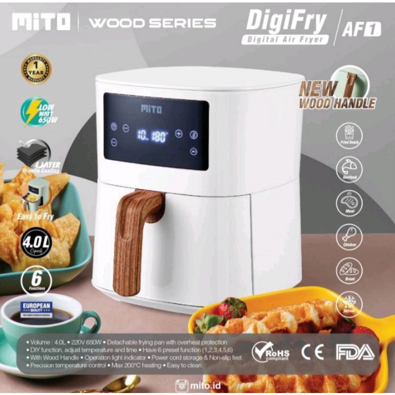 MITO AF 1 Digital Air Fryer AF1 4 ltr Low Watt Promo 11.11 Free Paking Aman Buble+ dobel karton