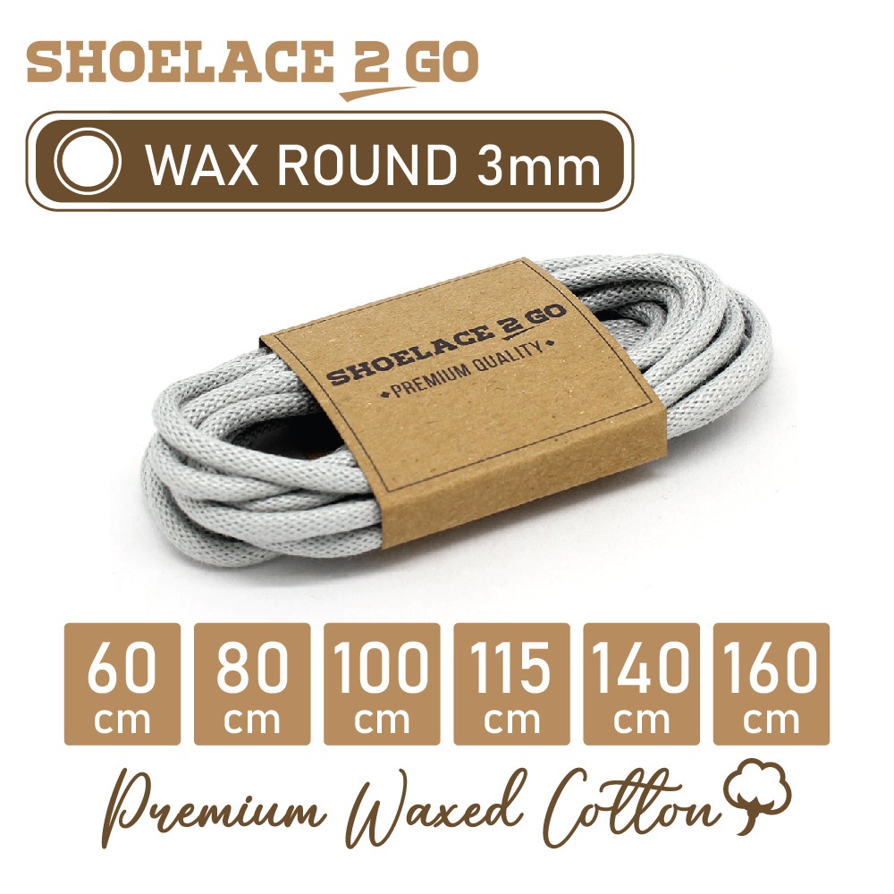 SHOELACE 2 GO PREMIUM TALI SEPATU LILIN WAX BULAT ROUND - WR3 - E1 - GREY - 3MM