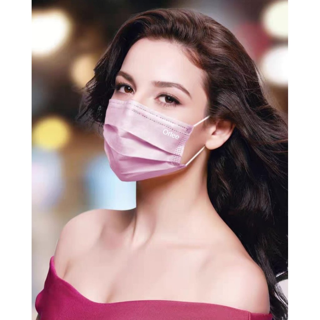 Masker Medis Orlee (Ada Emboss nya) Earloop Non Headloop Hijab 3 Ply Kemenkes Merah Muda Pink @ 50