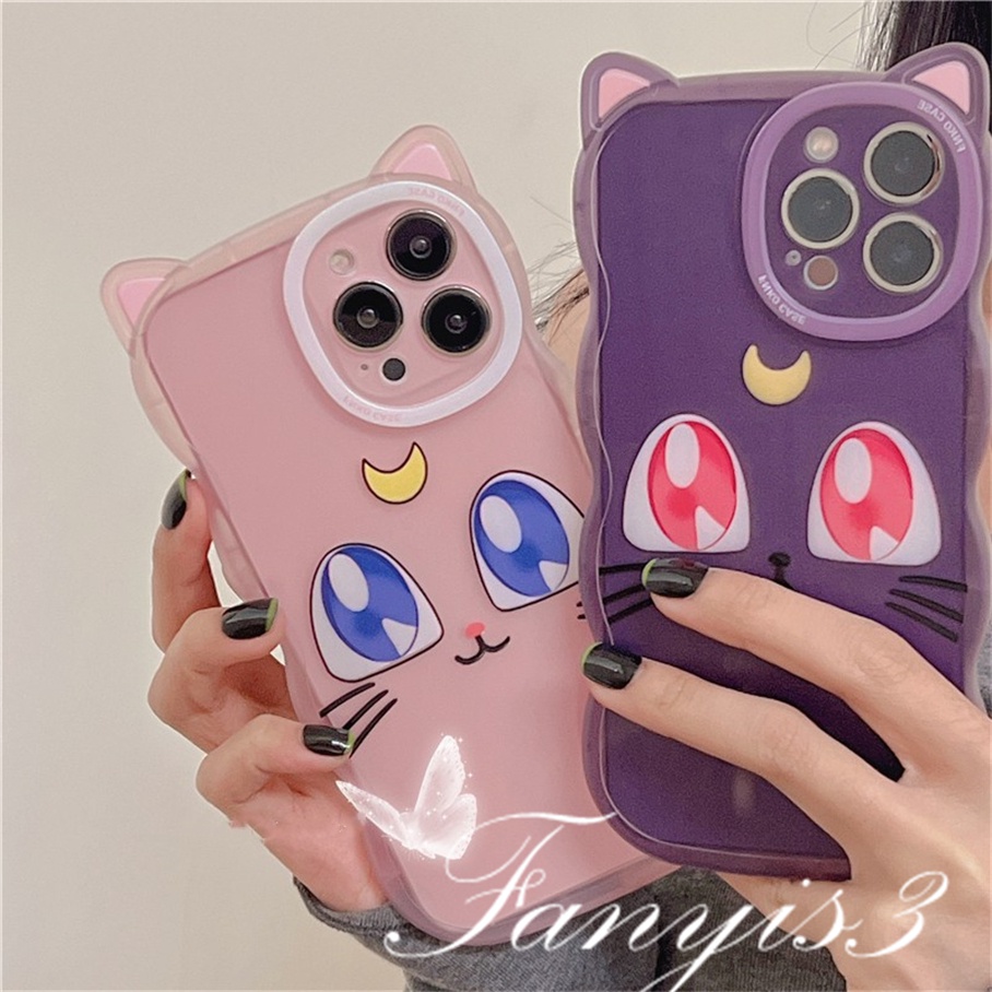 Compatible For iPhone 14 13 12 11 Pro Max X XR Xs Max 8 7 6 6s Plus SE 2020 Soft Case Pelindung Desain Telinga Kucing Luna Untuk