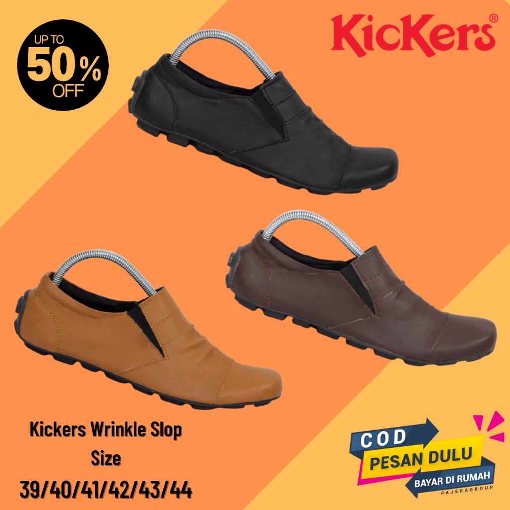 Sepatu Kasual Slip On Pria Kickers Wrinkel Selop Casual Santai Murah Keren HITAM COKLAT  TAN