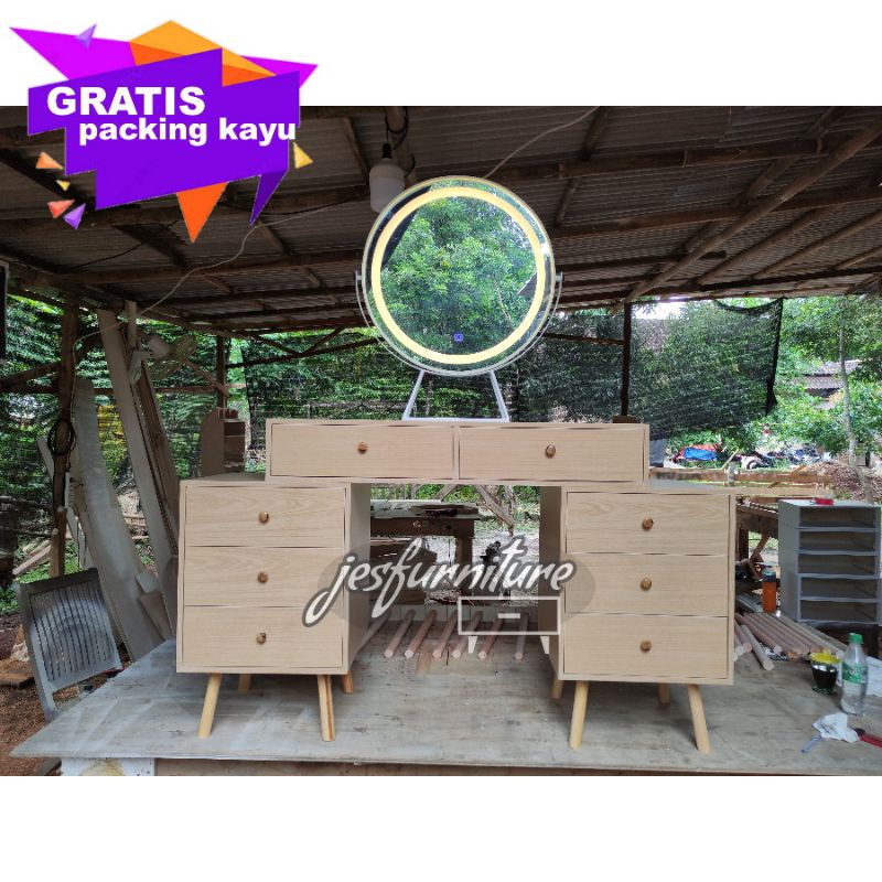 Meja rias minimalis cermin rias aesthetic lampu led touch switch sensor jepara