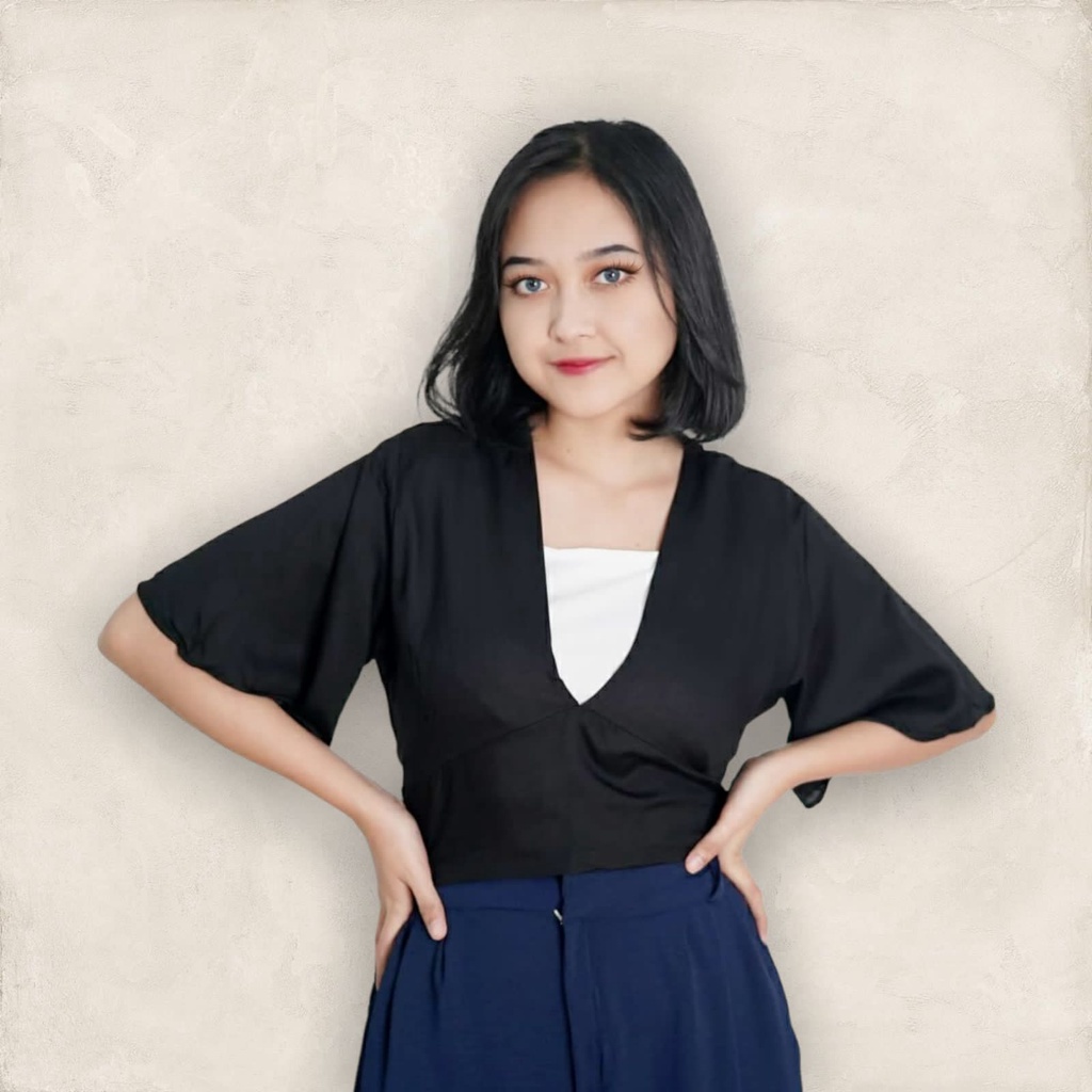 BEFAST - ZFS OOTD Blouse VESTA / PEVITA RAYON DIAMOND CROP BLOUSE / Pakaian Casual Wanita / Atasan Wanita Crop / OOTD Remaja Wanita Kekinian / Blouse Lengan Kupu-Kupu Pendek / Fashion Wanita Modis / Trendy / Keluaran Terbaru / Terlaris / Blouse Polos Crop