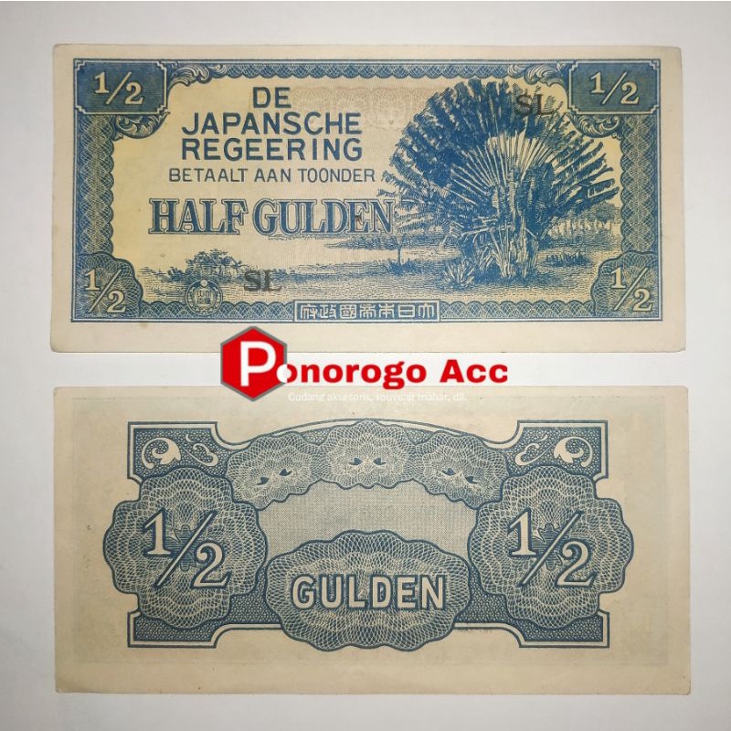 (GRESS/BARU) Uang kuno De Japansche Regeenering 1/2 Gulden Half Gulden setengah gulden uang kuno setengah rupiah 1/2 DJR jaman jepang