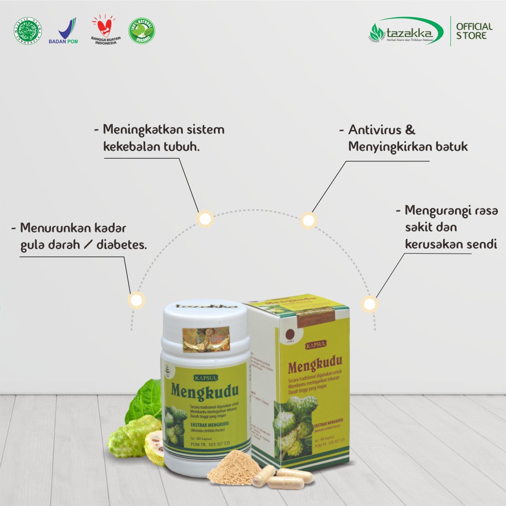 KAPSUL MENGKUDU Obat Darah Tinggi Hipertensi Herbal Tazakka 60 Kapsul Original Halal BPOM