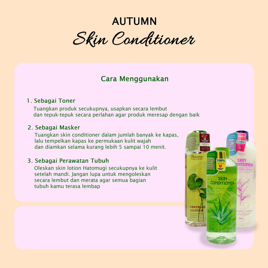 Autumn Toner Hatomugi Extract Aloevera Skin Coditioner Centella Asiatica 500ml Toner Wajah - Free Botol Spray