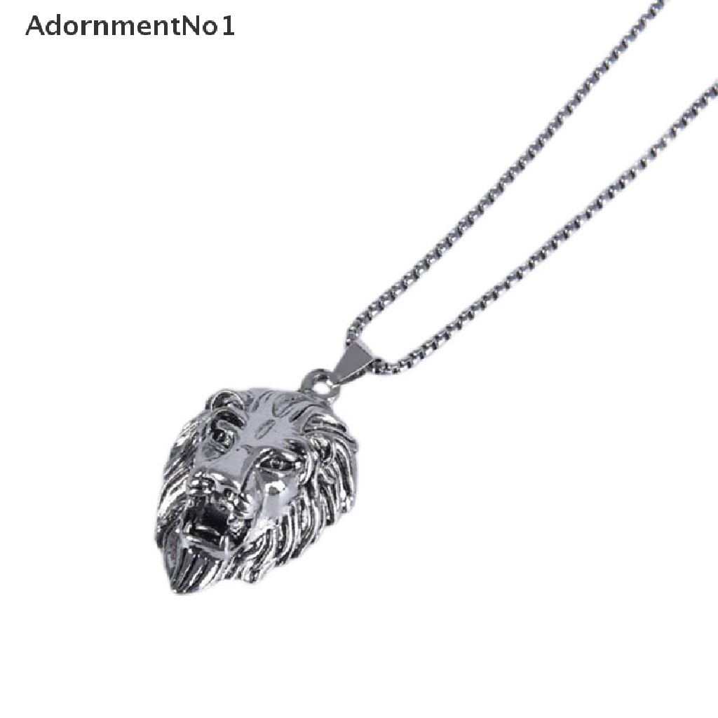 (AdornmentNo1) Kalung Rantai Liontin Kepala Singa Warna Silver Gaya Vintage / Punk Untuk Pria