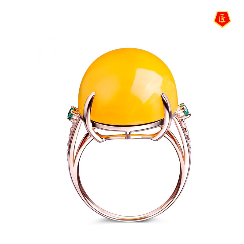 [Ready Stock]18K Rose Gold Amber Ring Elegant Graceful