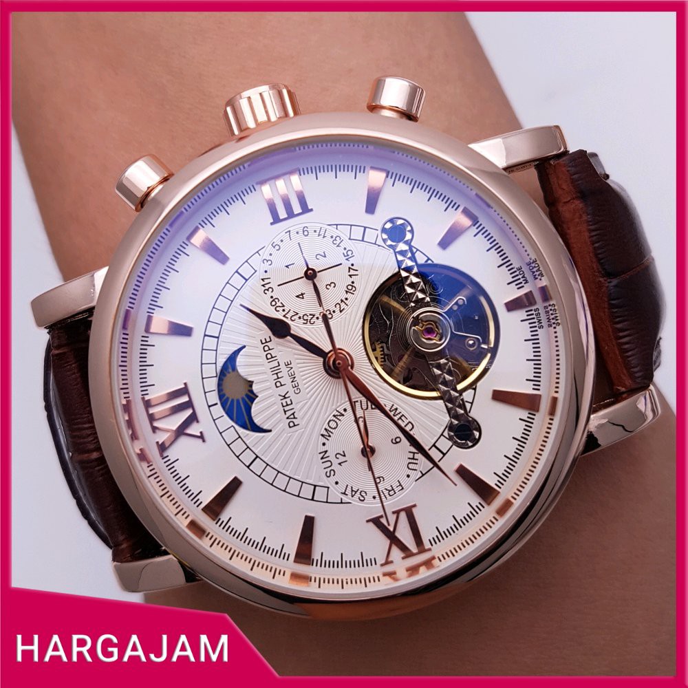 Elegan - Jam Tangan Pria Automatic Patek Philippe P83000 Leather Strap (hargajam cowok matic fashi