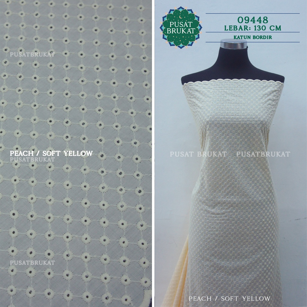 KAIN KATUN BORDIR 09448 / COTTON EYELET EMBOSS / BAHAN MUKENA METERAN, LEBAR 130CM [harga per 0.5m]