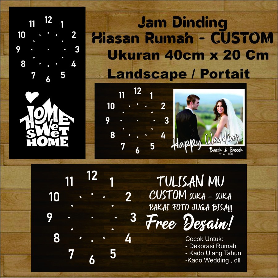 Jam Dinding CUSTOM untuk SOUVENIR KADO ULANG TAHUN WEDDING TUNANGAN