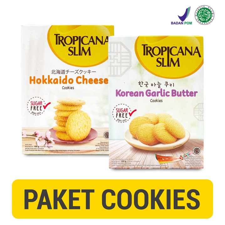 

Paket Cookies - Tropicana Slim Korean Garlic Butter Cookies 5 Sachet + Hokkaido Cheese Cookies 5 Sachet Biskuit Diet