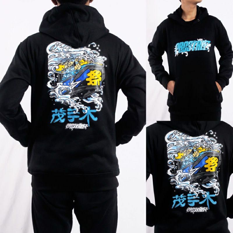 HOODIE PRIA HITAM PROSTREET MOTEGI KEREN