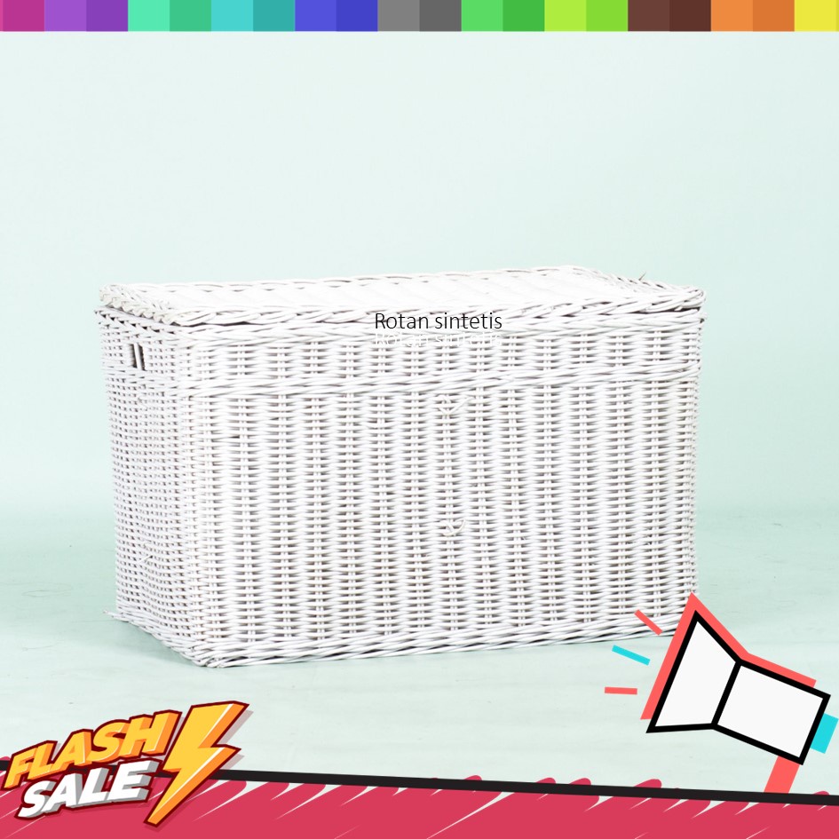 Keranjang Laundry Bentuk Box Warna Putih Rotan Alami / Keranjang Baju Kotor Dengan Tutup Serbaguna A