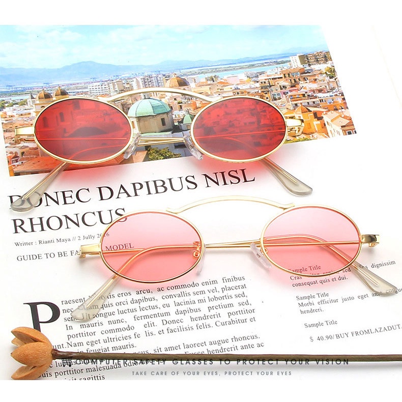 （YUZHU）COD New Fashion Arched Single Beam Metal Frame Kacamata Oval Retro Kacamata Gaya Barat Modern