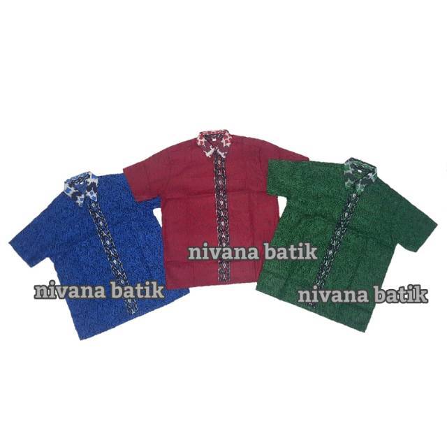 NIVANA BATIK ANAK Kemeja MEGA Mendung BIRU, MERAH MARUN, & HIJAU BOTOL
