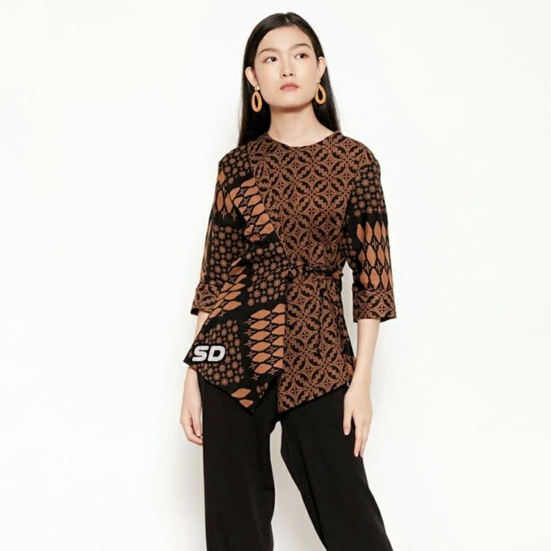 [COD] tey-17 Batik wanita ASJ SA HRB026 Kenongo Kemeja Tosca Pendek-po3ntra