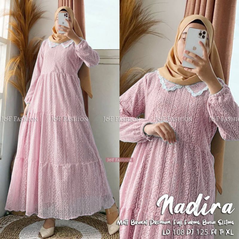 Gamis NADIRA MIDI Dress Brukat Full Furing Busui Original