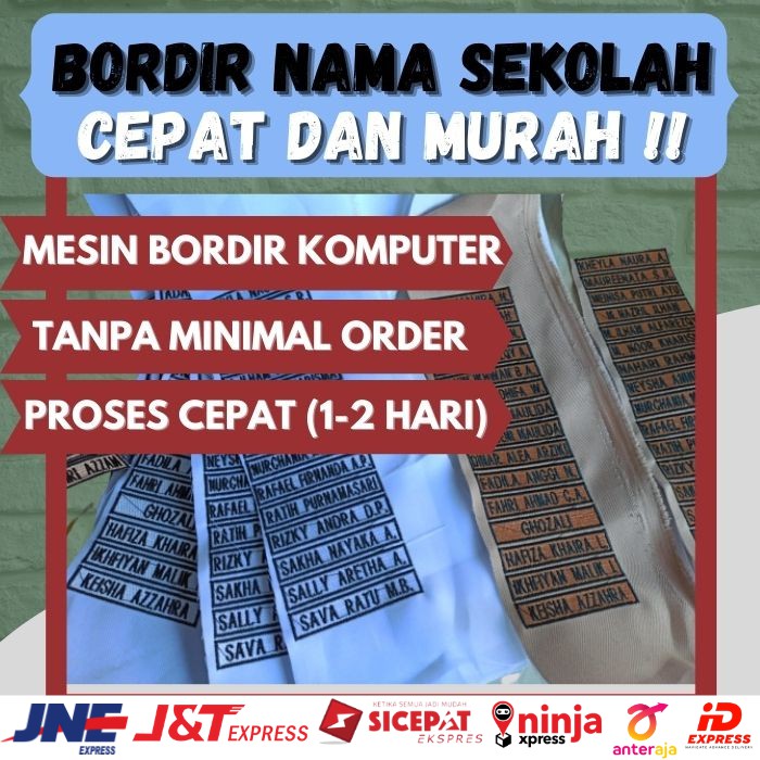

papan Nama dada name tag bordir nama sekolah osis pramuka bordir