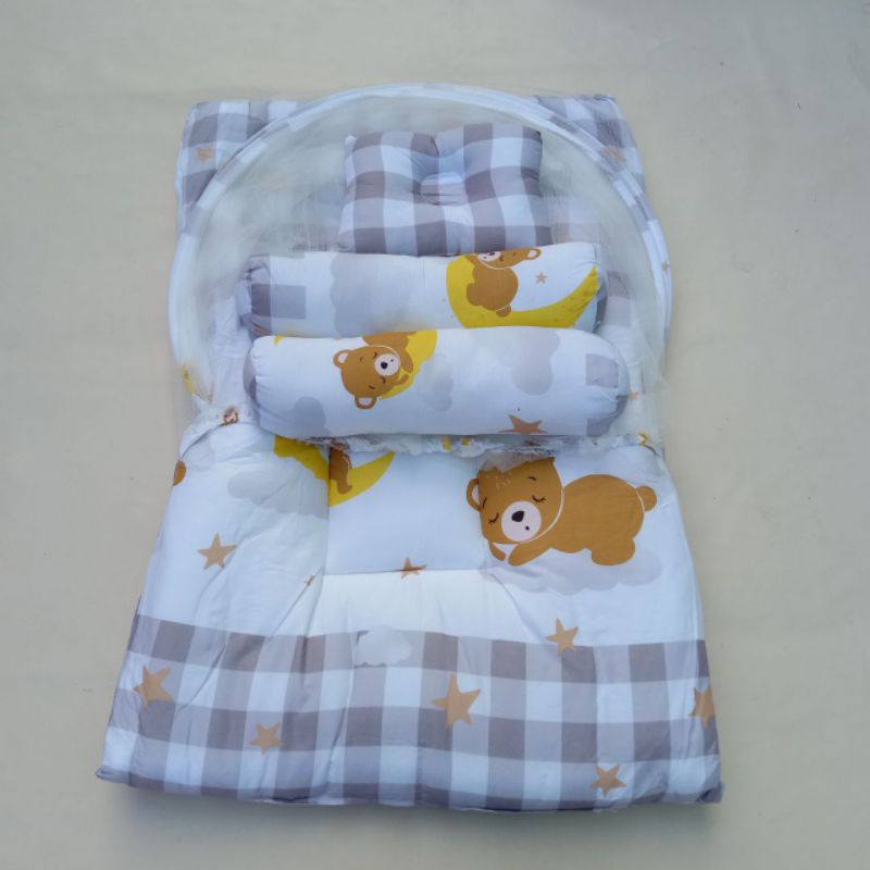 Kasur Kelambu Bayi Set Bantal Guling PREMIUM Kasur Bayi ORIGINAL / Kasur Lipat-Bear coklat