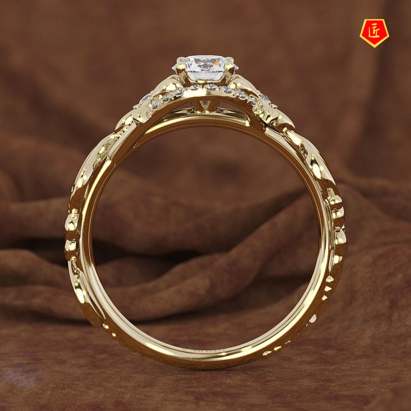 [Ready Stock]Fashion Personality 18K Gold Flower Moissanite Ring